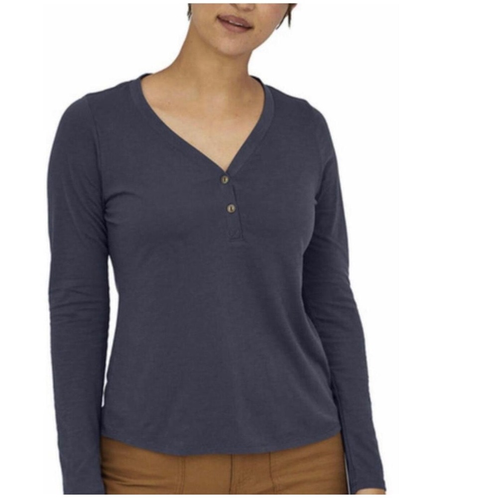 Patagonia Henley Shirt Long Sleeve V-Neck Size XS Blue Women's